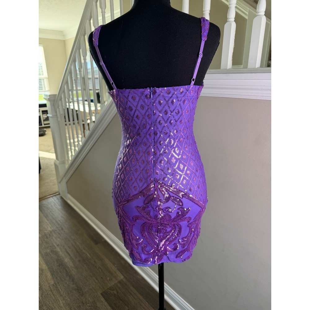 Lulus Dare to Dazzle Sequin Bodycon Mini Dress Pattern XS Cocktail Homecoming - Picture 5 of 10